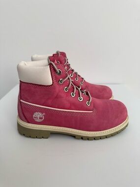 Timberland Youth Premium 6-Inch Waterproof Boots in Pink, Size 2.5M